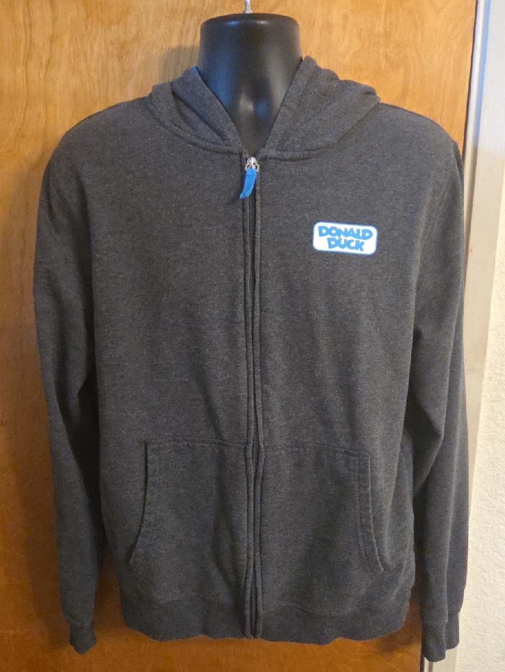 Disney Sweater Mens Large Gray Donald Duck Full Zip Hoodie Sweatshirt